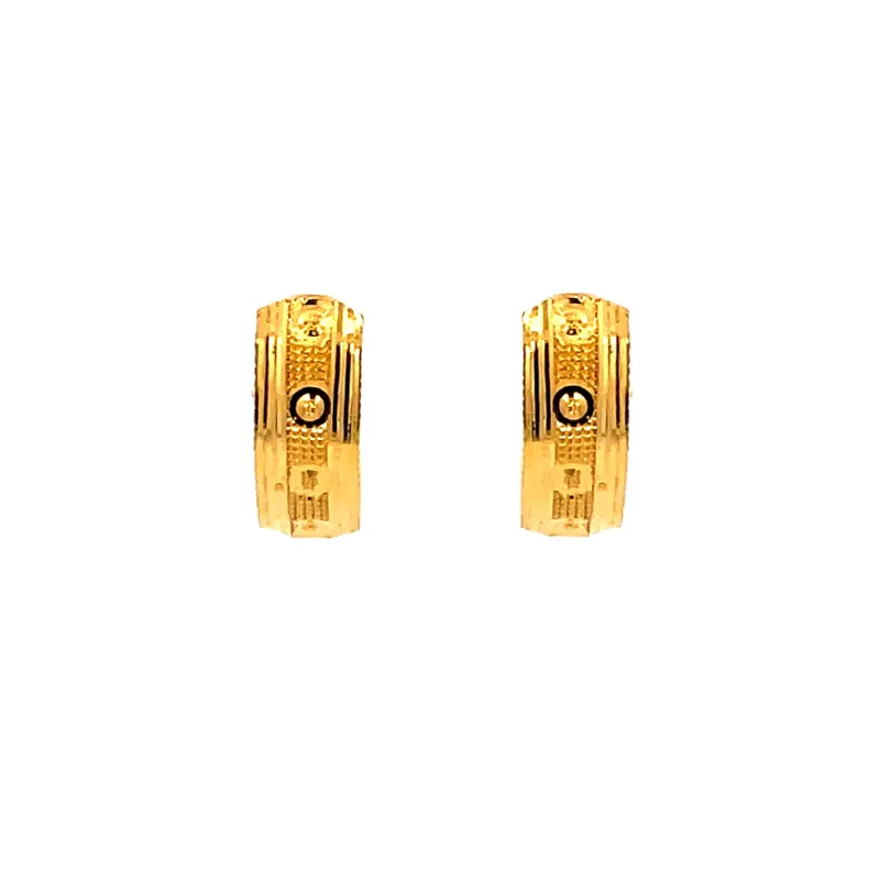 22K Gold Hoops Earrings with Clip-on back, Length - 14 mm