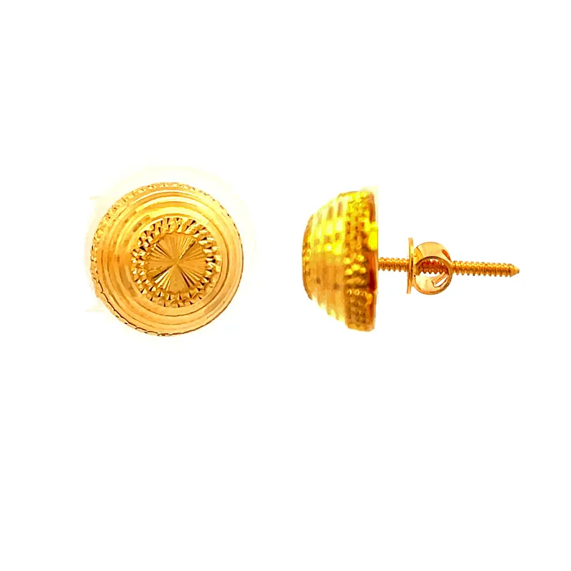 Classic 22k Yellow Gold Round Stud Earrings with Secure Screw Backs for Everyday Elegance