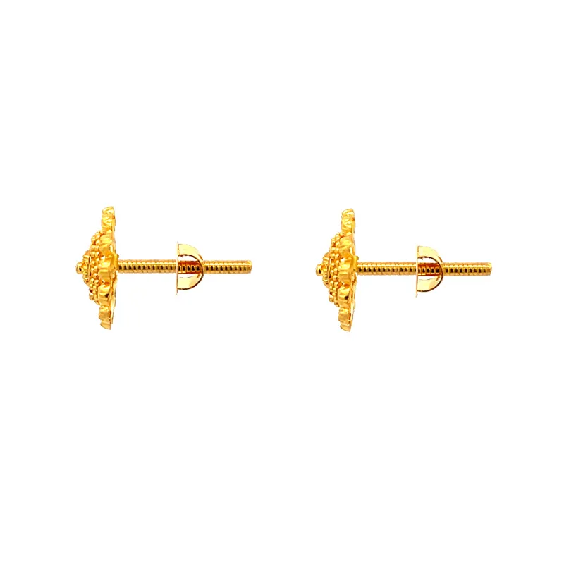 Elegant Gold Studs with Intricate Design - Diameter 0.5 inch