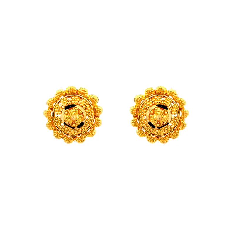 Elegant Gold Studs with Intricate Design - Diameter 0.5 inch