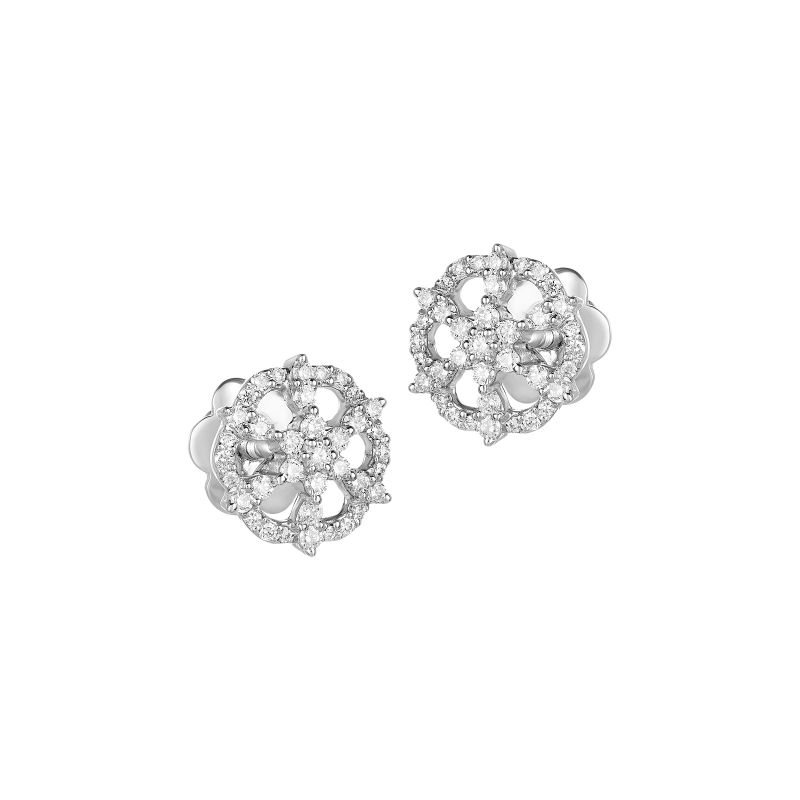 18K White Gold Diamond Pinwheel Stud Earrings