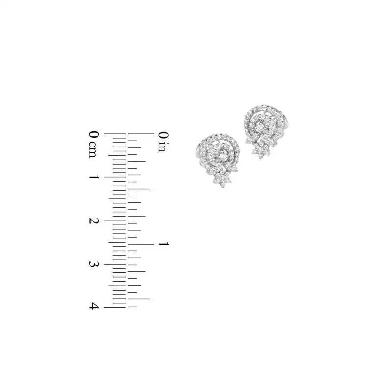 18K White Gold Diamond Floral Spiral Stud Earrings