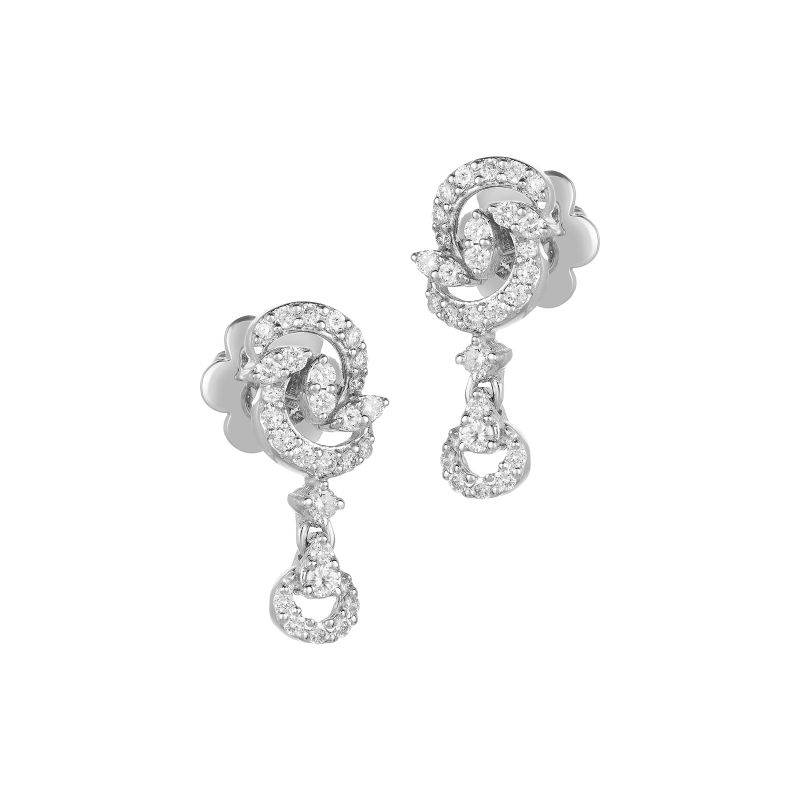 18K White Gold Diamond Spiral Drop Earrings