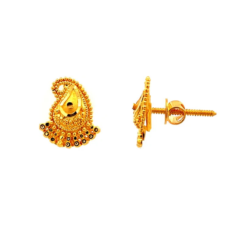 Elegant 22k Yellow Gold Drop Shaped Stud Earrings with Secure Screw Back Closure