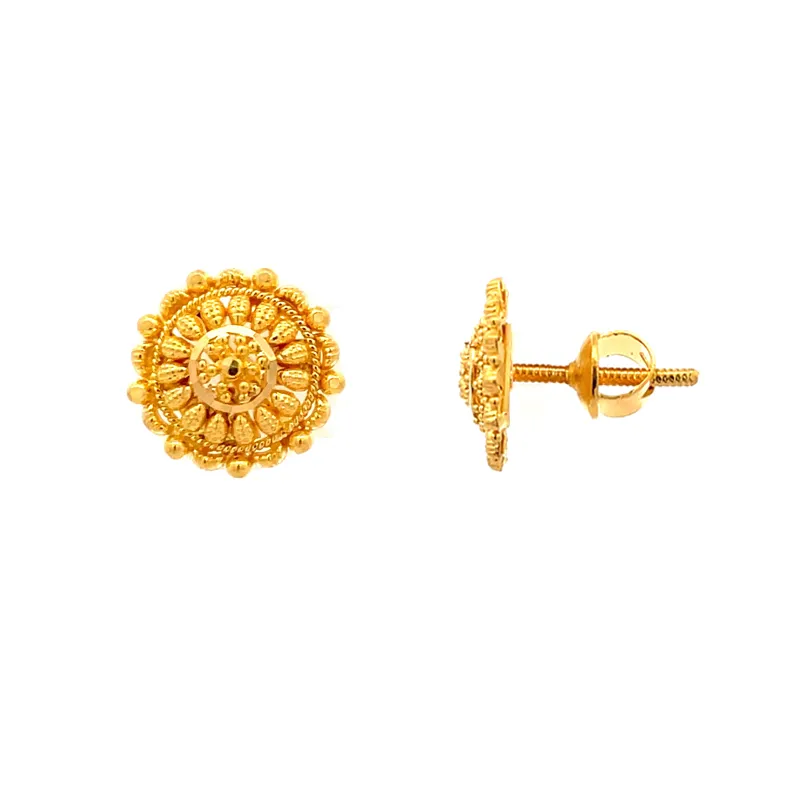 Beautiful 22k Yellow Gold Round Stud Earrings for Everyday Elegance and Special Occasions