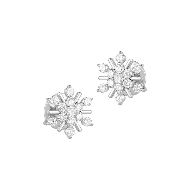 18K White Gold Diamond Snowflake shaped Stud Earrings