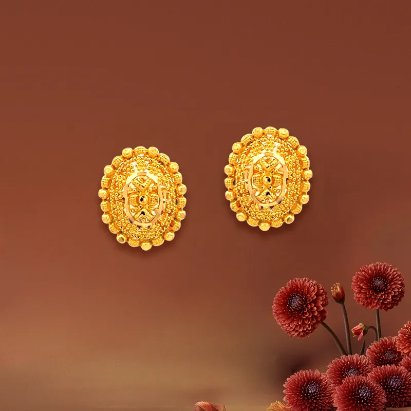 Elegant 22k yellow gold oval stud earrings for everyday beauty and subtle sophistication