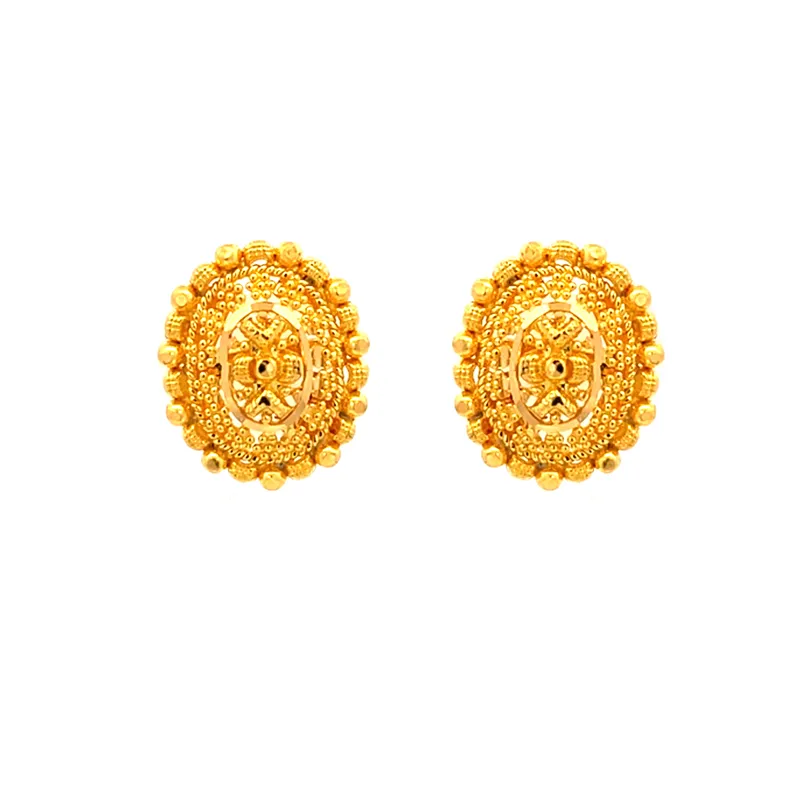 Elegant 22k yellow gold oval stud earrings for everyday beauty and subtle sophistication