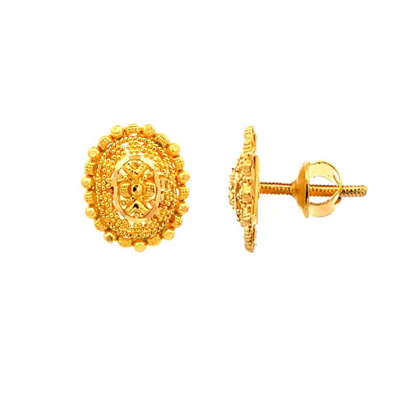 Elegant 22k yellow gold oval stud earrings for everyday beauty and subtle sophistication