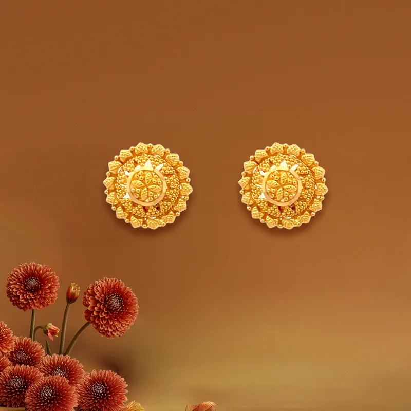 Beautiful 22k Yellow Gold Round Stud Earrings for Everyday Elegance