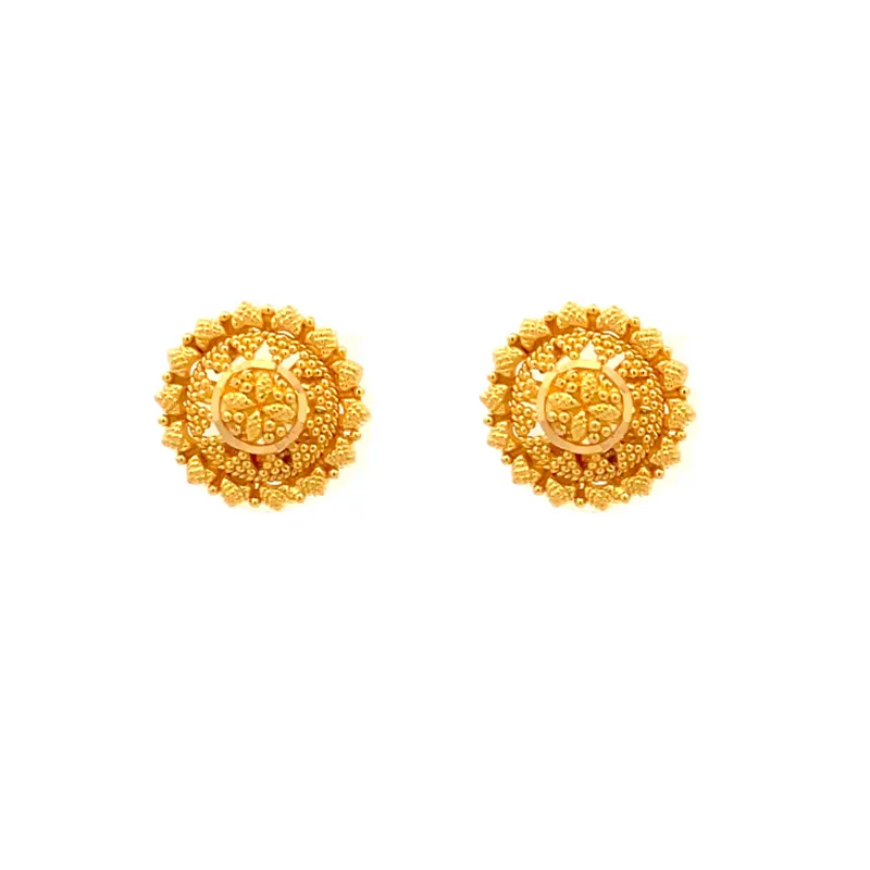 Beautiful 22k Yellow Gold Round Stud Earrings for Everyday Elegance