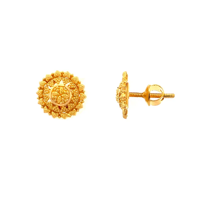 Beautiful 22k Yellow Gold Round Stud Earrings for Everyday Elegance