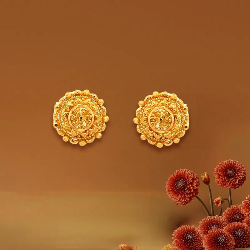 Elegant 22k Yellow Gold Round Stud Earrings Timeless Classic Design For Everyday Wear