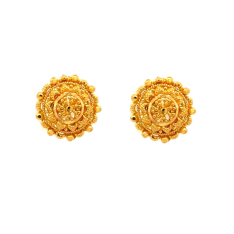 Elegant 22k Yellow Gold Round Stud Earrings Timeless Classic Design For Everyday Wear