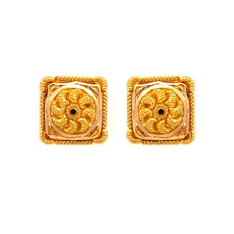 Elegant 22k Yellow Gold Square Shaped Stud Earrings for Everyday Wear