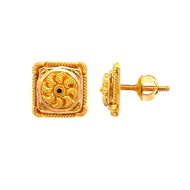 Elegant 22k Yellow Gold Square Shaped Stud Earrings for Everyday Wear