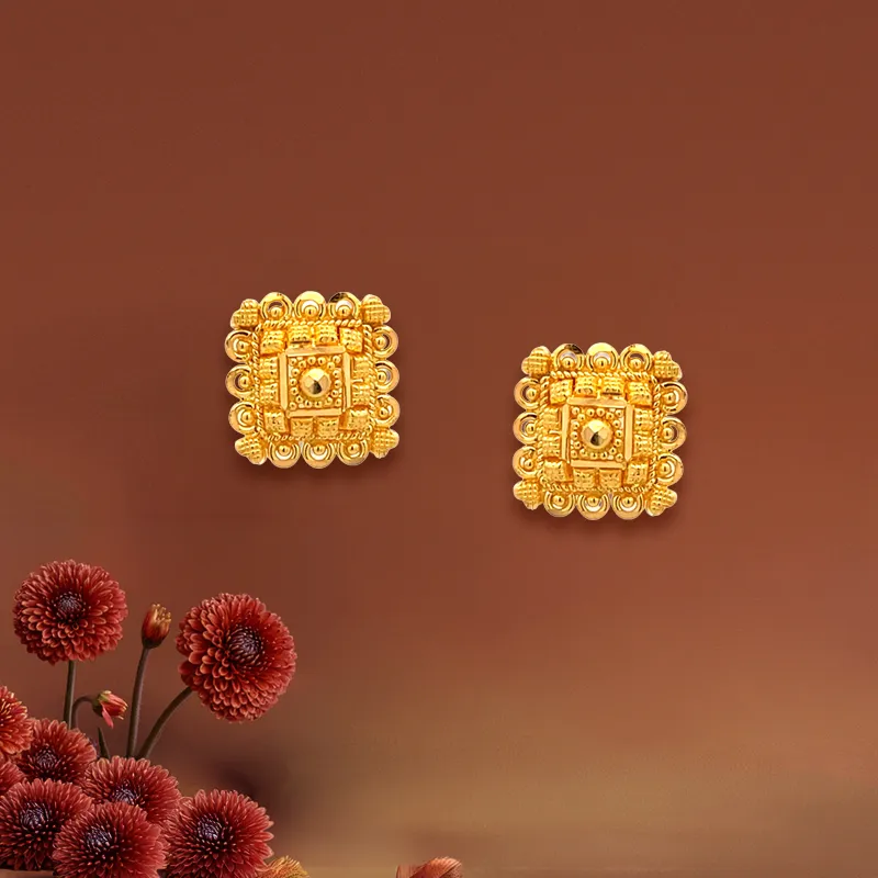 Elegant 22k Yellow Gold Square Shaped Stud Earrings for Everyday Wear