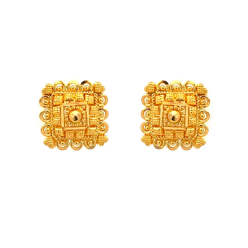 Elegant 22k Yellow Gold Square Shaped Stud Earrings for Everyday Wear