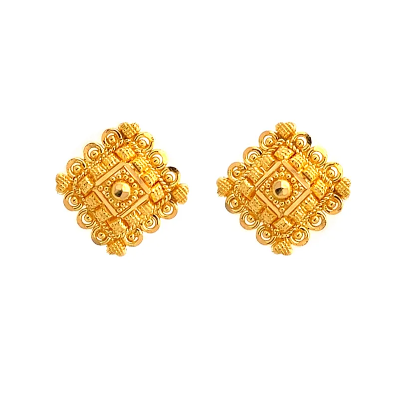 Elegant 22k Yellow Gold Square Shaped Stud Earrings for Everyday Wear