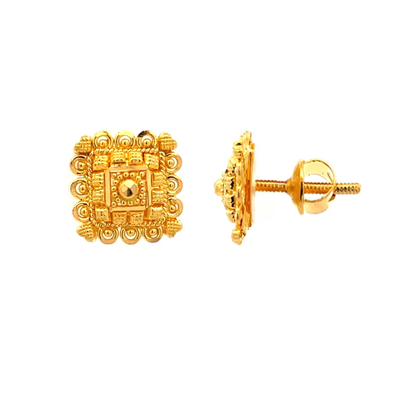 Elegant 22k Yellow Gold Square Shaped Stud Earrings for Everyday Wear
