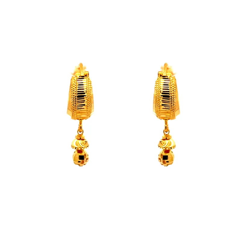 Simple and elegant 22K yellow gold earrings for women, lightweight and versatile for daily wear.
