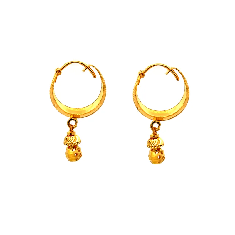 Simple and elegant 22K yellow gold earrings for women, lightweight and versatile for daily wear.