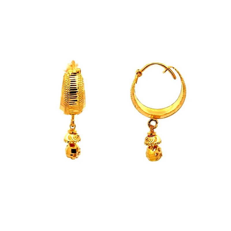 Simple and elegant 22K yellow gold earrings for women, lightweight and versatile for daily wear.