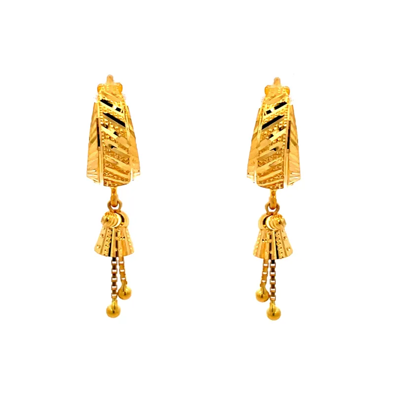 Elegant 22K yellow gold earrings, classic design, versatile for daily wear and special occasions