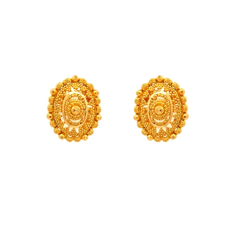 22k Yellow Gold Oval Stud Earrings Elegant Lightweight for Everyday Wear