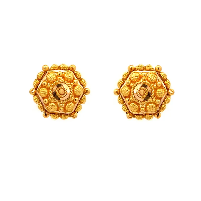 Elegant 22k Yellow Gold Hexagon Stud Earrings for Women Everyday Wear