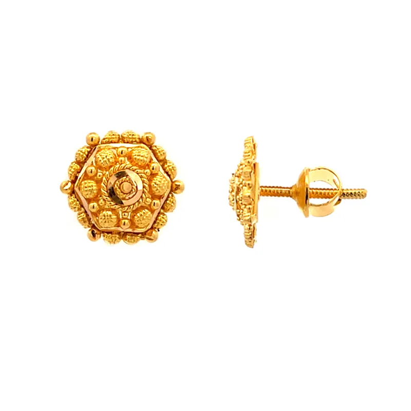 Elegant 22k Yellow Gold Hexagon Stud Earrings for Women Everyday Wear