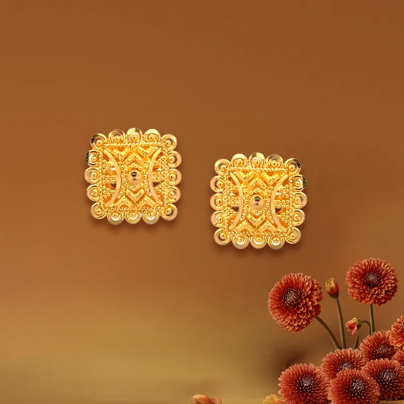 Elegant 22k Yellow Gold Square Shaped Stud Earrings for Everyday Style