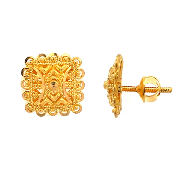 Elegant 22k Yellow Gold Square Shaped Stud Earrings for Everyday Style