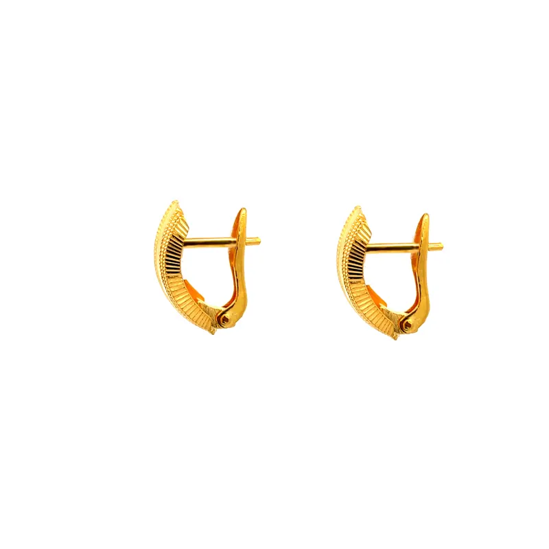 Elegant Gold Earrings with Textured Design, clip-ons, Length - 15 mm