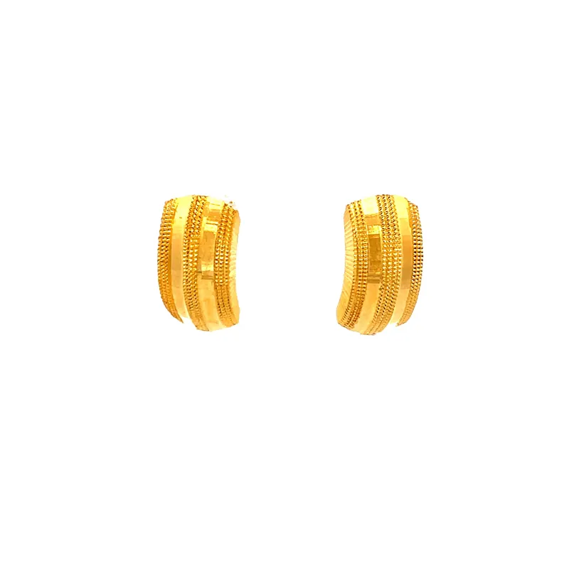 Elegant Gold Earrings with Textured Design, clip-ons, Length - 15 mm