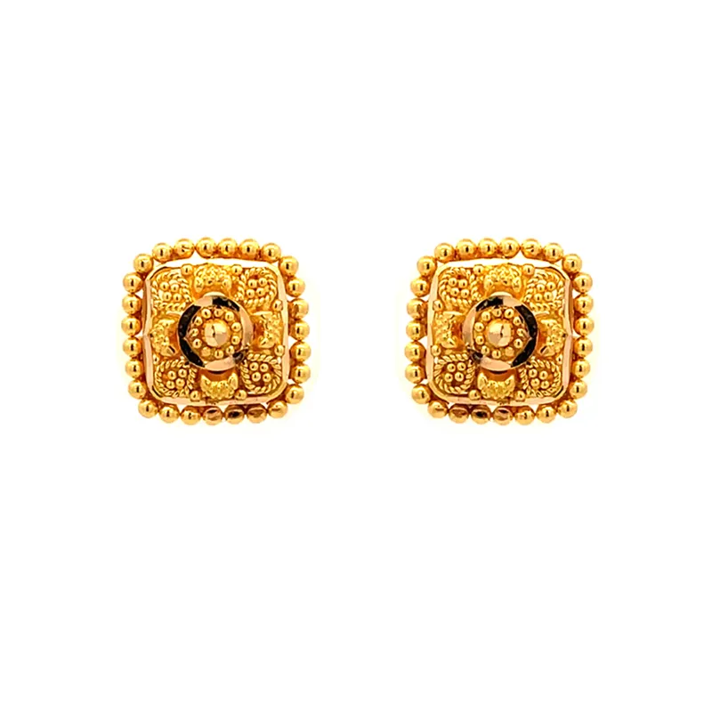 22k Yellow Gold Square Stud Earrings Simple Elegant Everyday Wear