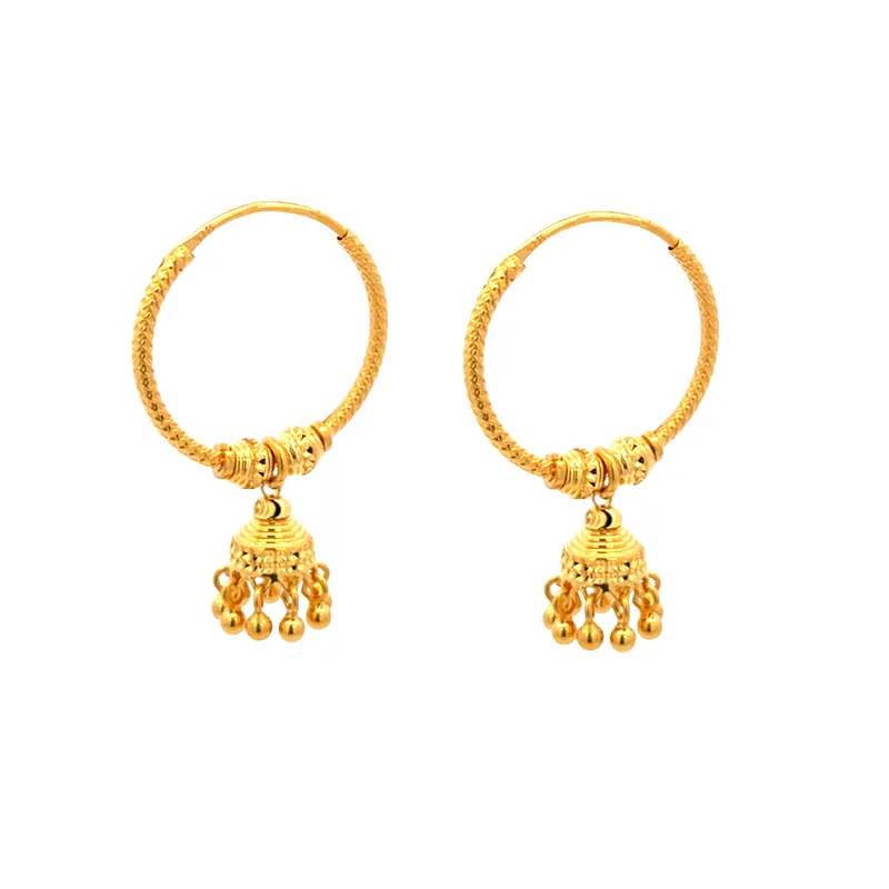 22K Gold Hoop Earrings with bells - 20 mm