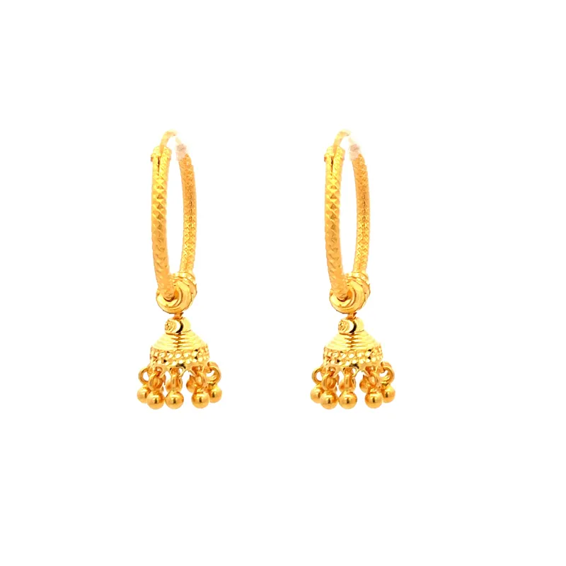 22K Gold Hoop Earrings with bells - 20 mm