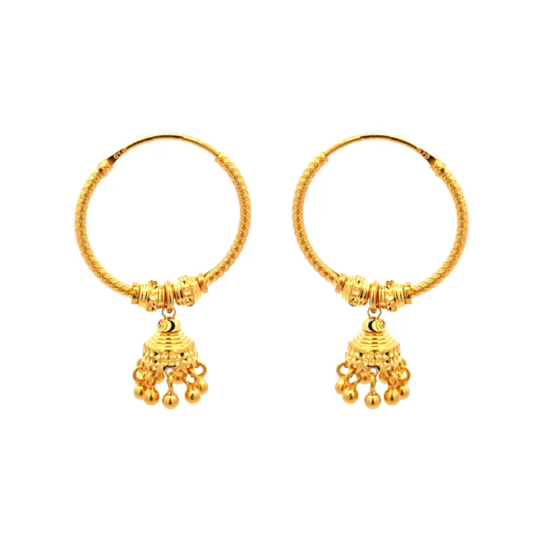 22K Gold Hoop Earrings with bells - 20 mm