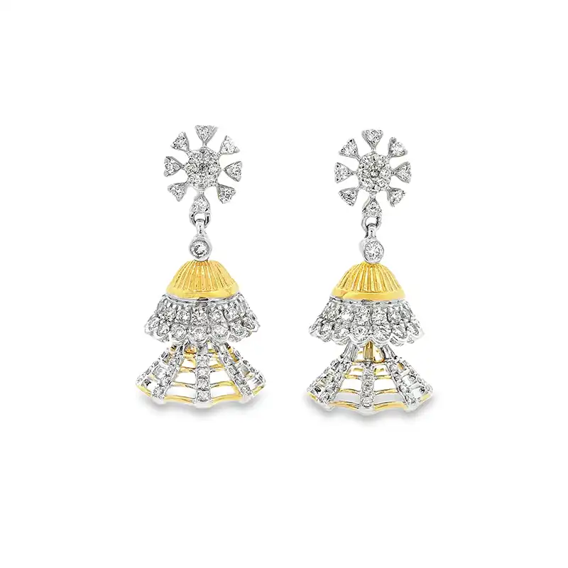Bhindi Jewelers Contemporary Gold Diamond Earrings Jhumkas