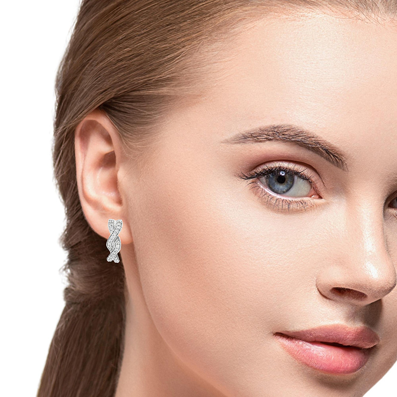 Elegant White Gold Huggies Earrings -0.6 inch