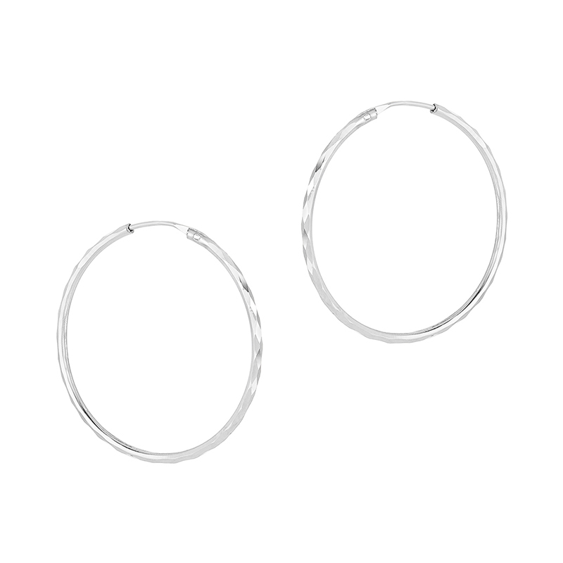 18K White Gold Hammered Hoop Earrings