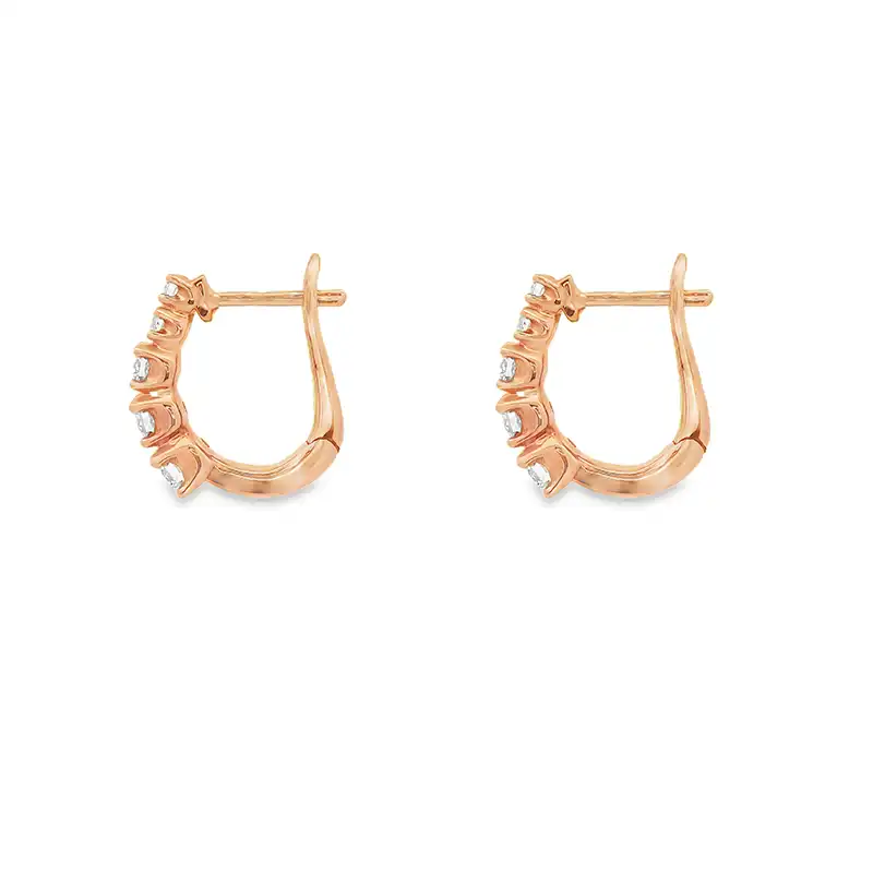 18K Gold Diamond Huggies Earrings - 0.5 inch