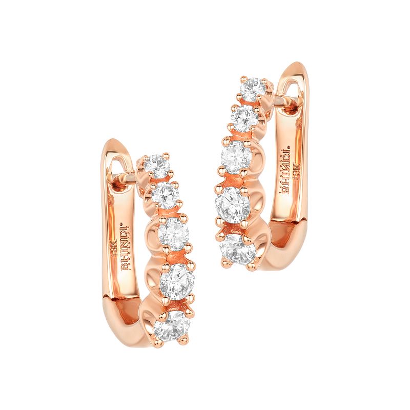 18K Rose Gold Diamond Prong set Huggies Earrings