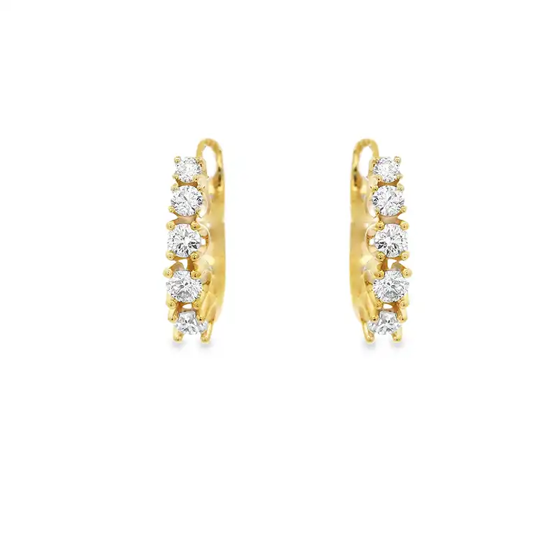 18K Yellow  Gold Diamond Huggies Earrings