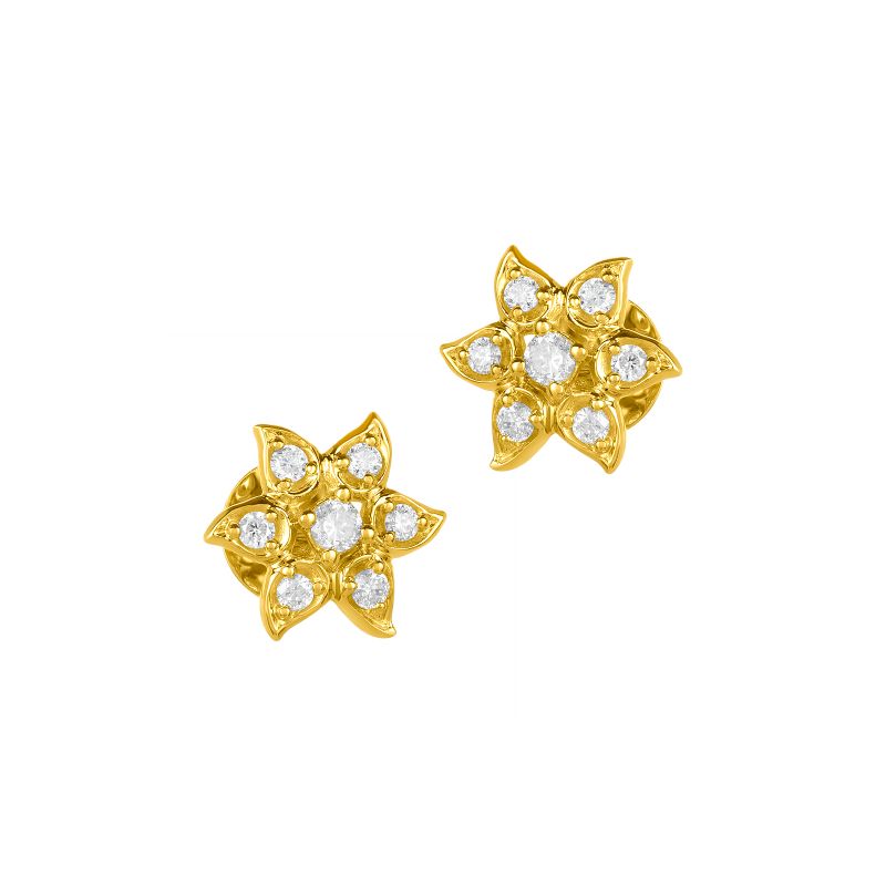 18K Yellow Gold Diamond Floral Stud Earrings