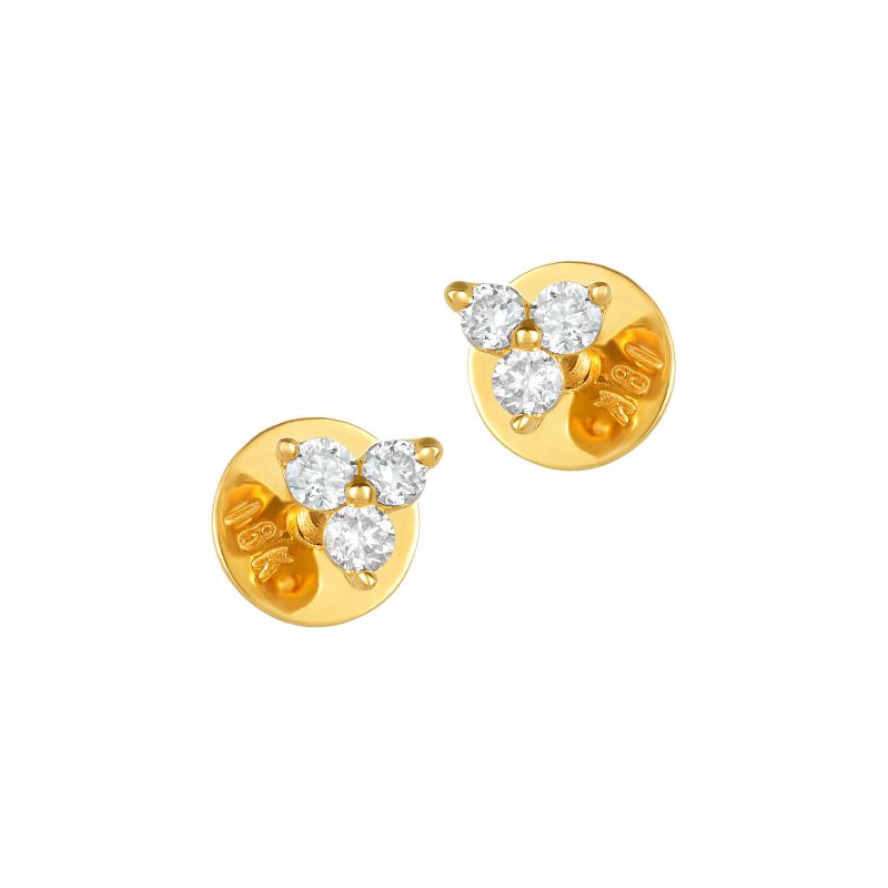 18K Yellow Gold Diamond Trio Cluster Stud Earrings