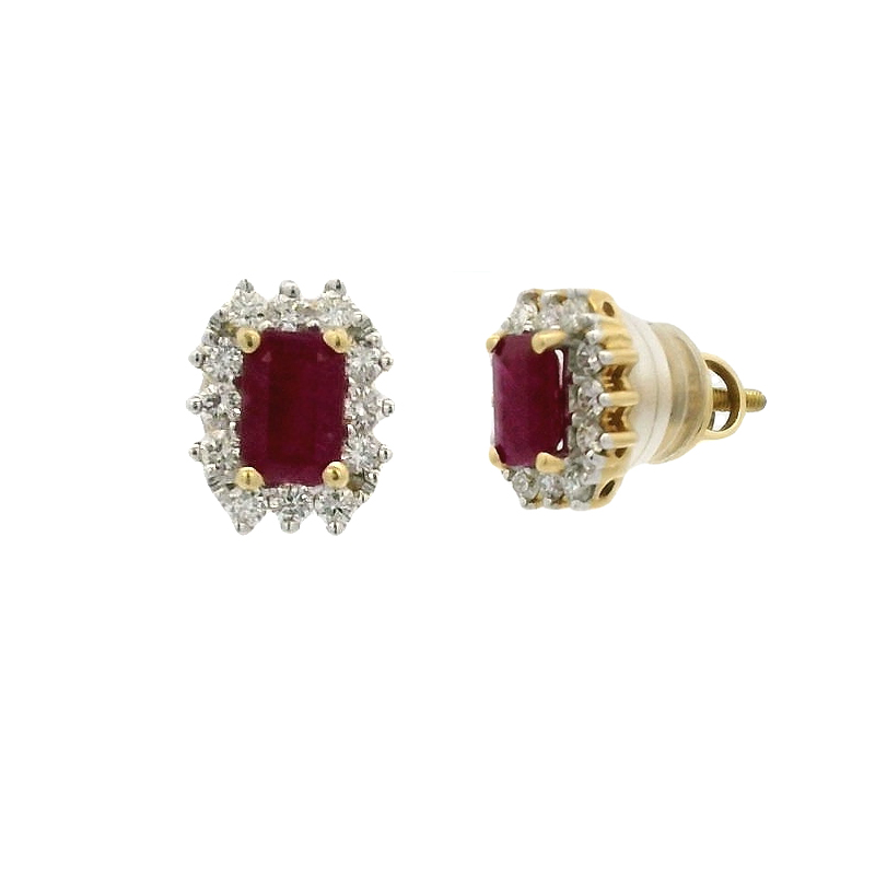 18K Gold Diamond and Ruby Earrings