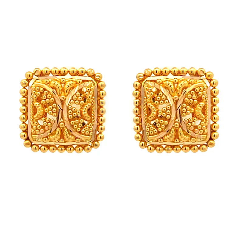Beautiful 22k Yellow Gold Square Stud Earrings for Everyday Elegance