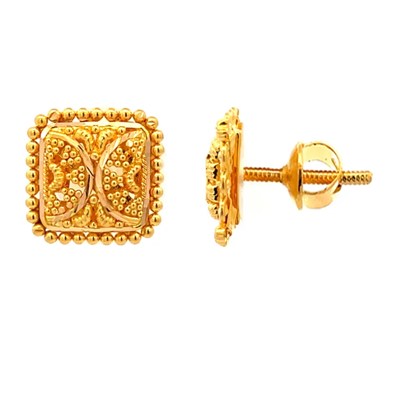Beautiful 22k Yellow Gold Square Stud Earrings for Everyday Elegance